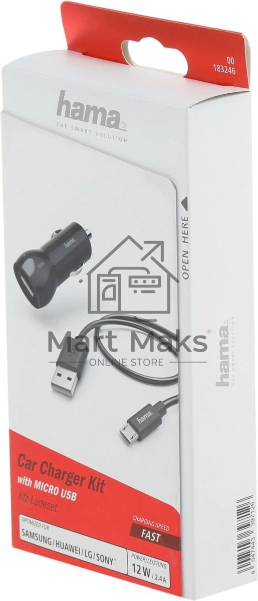 Комплект зар./устр. Hama H-183246 2.4A универсальное кабель microUSB черный (00183246)