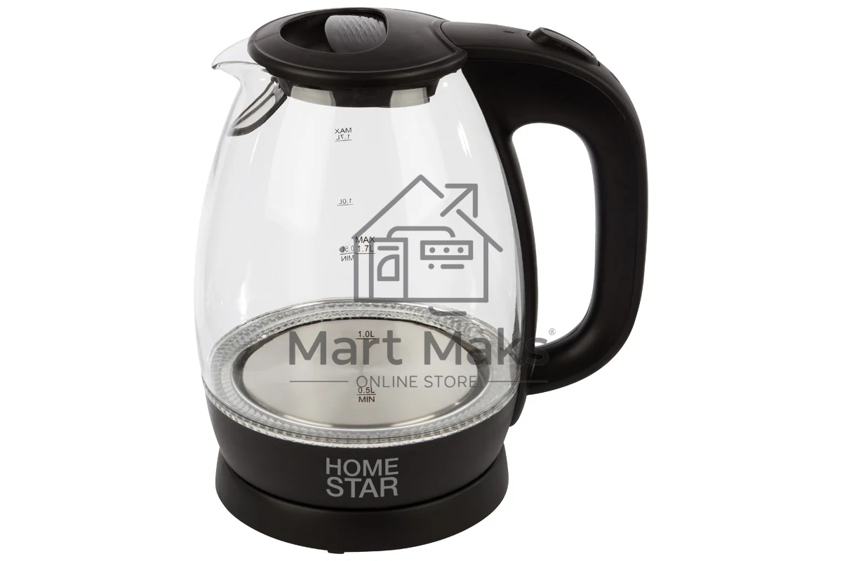 Чайник электрический Homestar HS-1012 1.7 л,стекло,черный (003567)