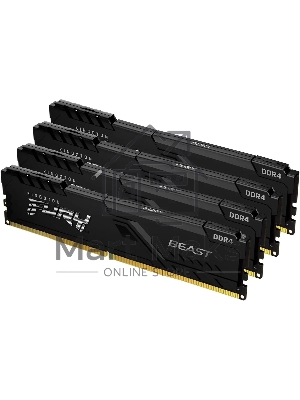 Оперативная память Kingston Fury Beast, DDR4, 64GB (4x16GB), 3200MHz, CL16, DIMM, с радиатором, черный