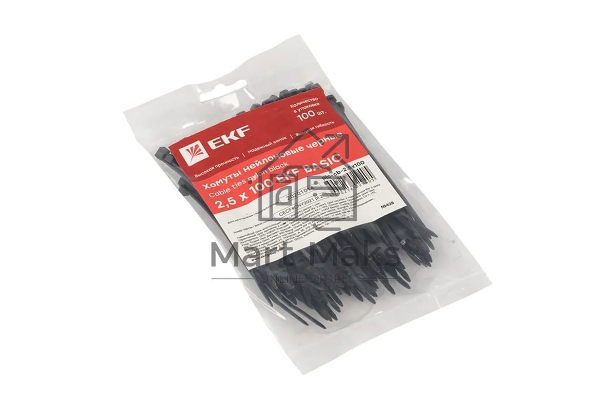 Хомут кабельный 2.5х100 нейл. черный (уп.100шт) EKF plc-cb-2.5x100