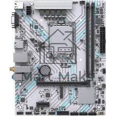 Материнская плата Maxsun B760M GAMING WIFI ICE, LGA 1700, Intel B760, 2xDDR4, 3xSATA, 1xM.2, 1xPCIe 4.0 x16, 1xPCIe x1, 1xVGA, 1xHDMI, 1x1Gb LAN, Wi-Fi 5, Bluetooth 4.2, 2xUSB-A 5Gbps, 4xUSB-A 2.0, 3x3.5 мм, 7.1, белый, mATX