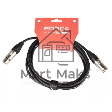 Кабель микрофонный FORCE FMC-05/3XLR (M) - XLR (F), высококачественный балансный, малошумящий с проводниками из безкислородной меди OFC, диаметр 6 мм, профессиональные металлические разъемы, длина 3 м, цвет черный