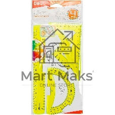 Набор линеек Deli EG00402 Pioneer, пластик, длина 20см, ассорти, флуорисцентный, в комплекте: линейка 20см / треугольник 2шт / транспортир, пластиковый пакет с европодвесом