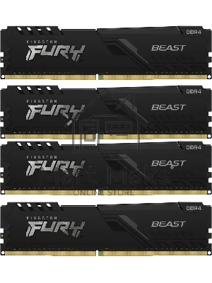 Оперативная память Kingston Fury Beast, DDR4, 64GB (4x16GB), 3200MHz, CL16, DIMM, с радиатором, черный