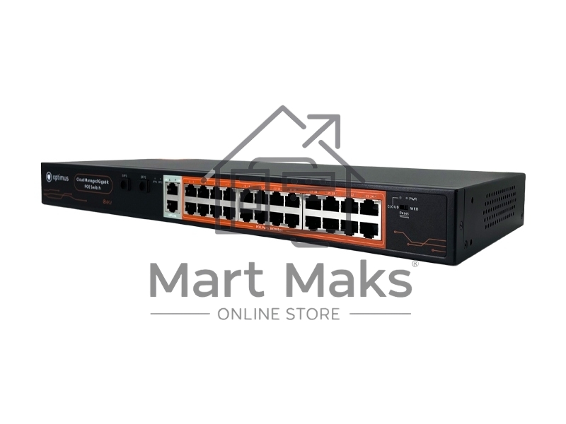Коммутатор Optimus U1IC-24G/2G/2S, 24×1 Гбит/с PoE+ + 2×1 Гбит/с Uplink + 2×1 Гбит/с SFP Uplink, настраиваемый
