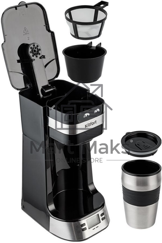 Кофеварка капельная Kitfort КТ-795 черный/нержавеющая сталь, исп. кофе - молотый, 0.42 л, 750 Вт.