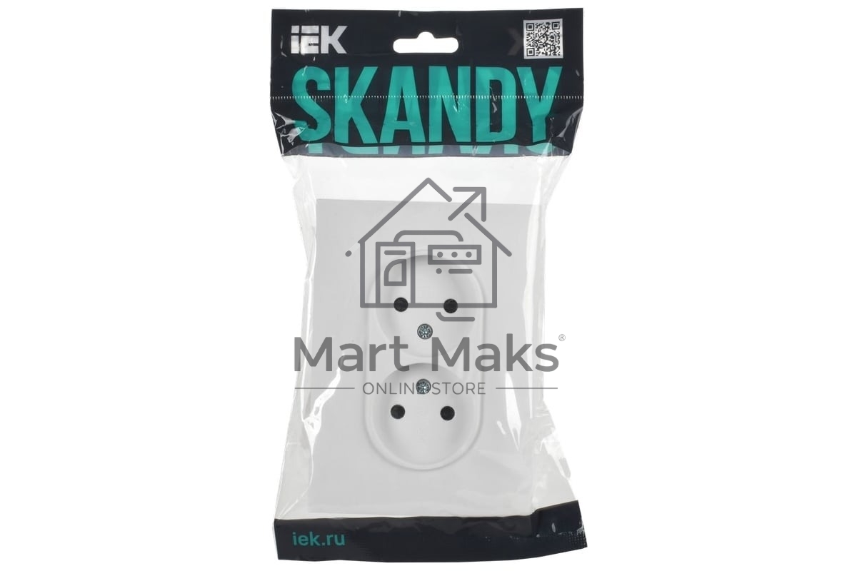 Розетка 2-м SKANDY 10А без заземл. без защ. шторок в сборе SK-R10W арктич. бел. IEK SK-R20-10-K01-F