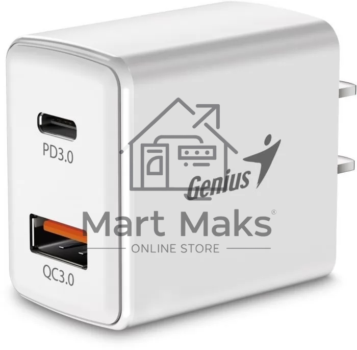 Адаптер Genius PD-20AC. Мощность 20Вт. Совместимость (порт USB-C и порт USB-A)