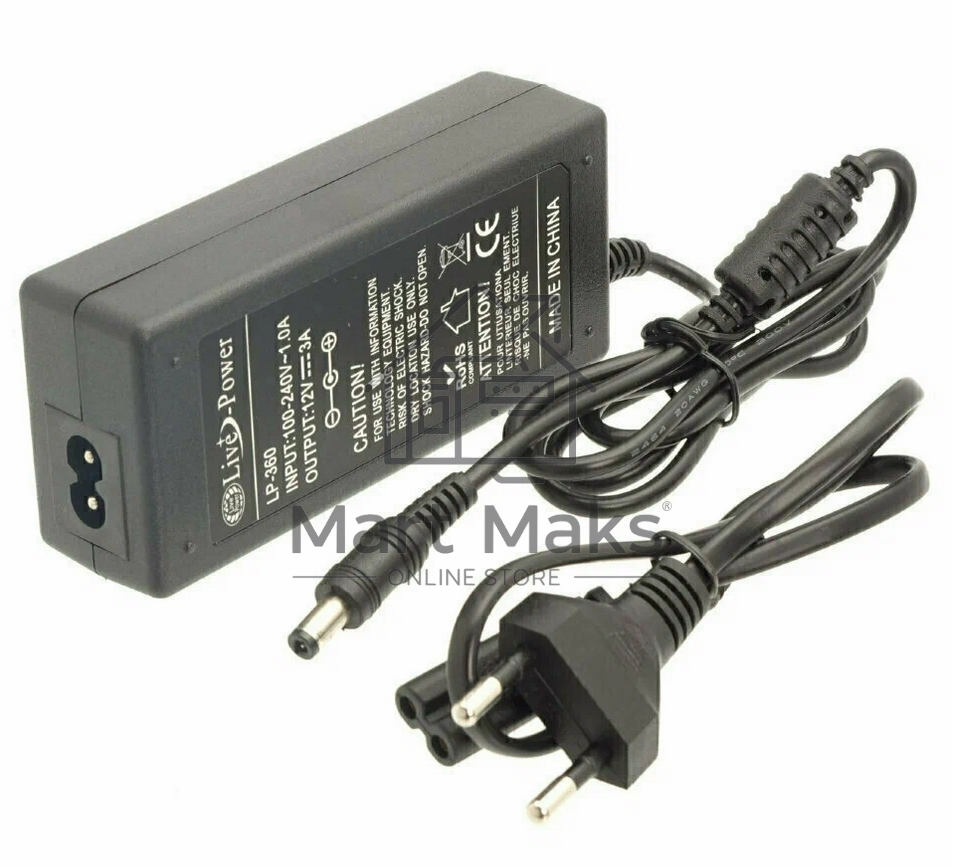 Блок питания для монитора и телевизора LCD 12V, 3.5A, 5.5x2.5mm OEM