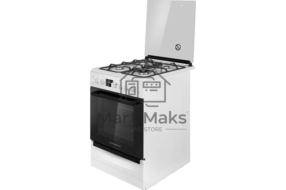 Плита комбинированная Maunfeld MGC60ECW04 белый, газовых конфорок 4 шт, духовка электрическая 65 л, 60 см x 88 см x 65 см