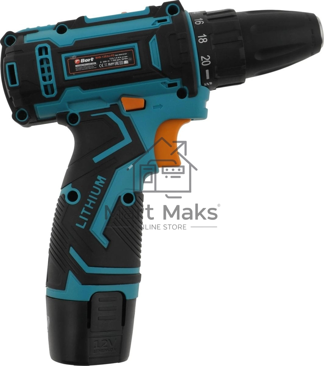 Дрель-шуруповерт Bort BAB-12x2Li-FD, Аккумуляторная, 12В, 2 АКБ