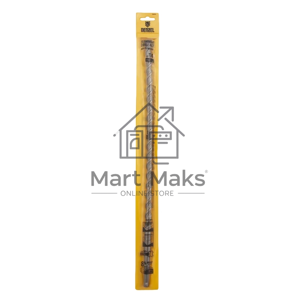 Бур по бетону Denzel двойная спираль, Cobalt W-tip, 14x460 мм, SDS PLUS
