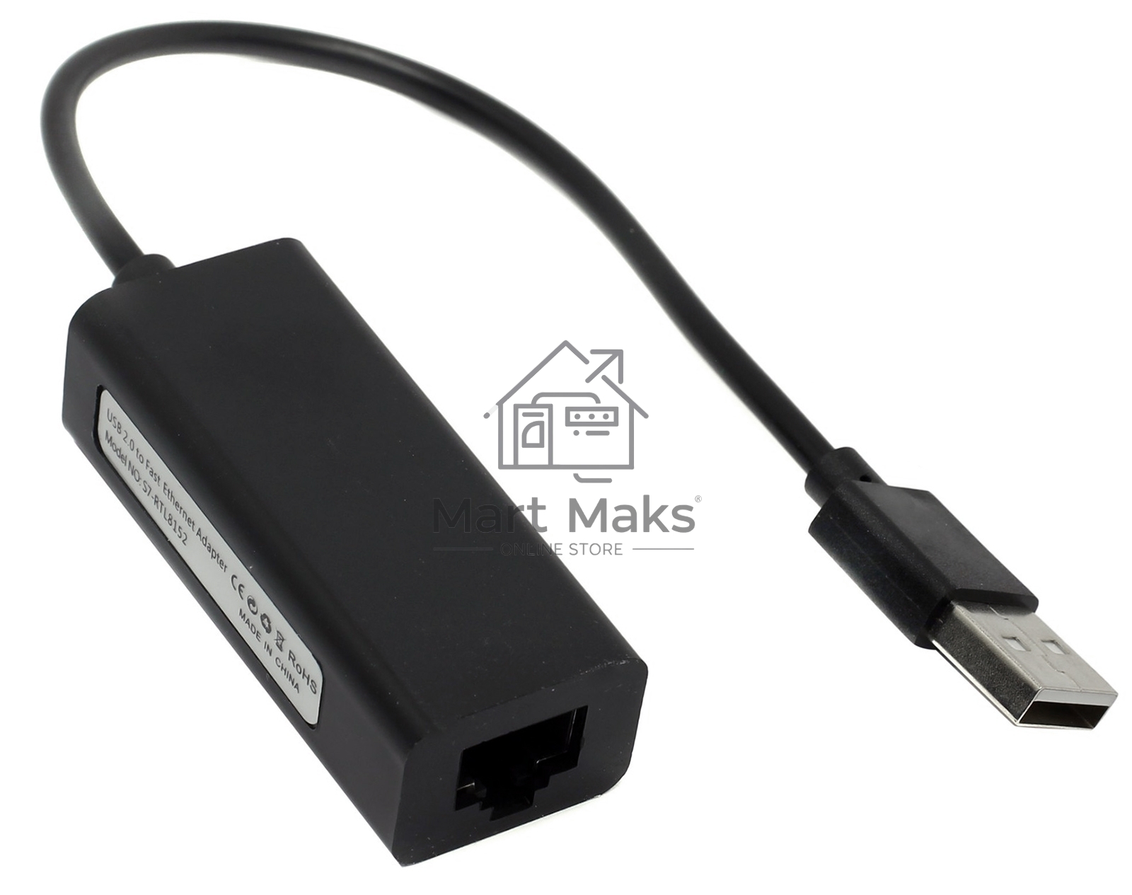 Адаптер USB Ethernet Кабель-адаптер USB2.0 -> RJ45 10/100 Мбит/с, 10см. 5bites UA2-45-02BK