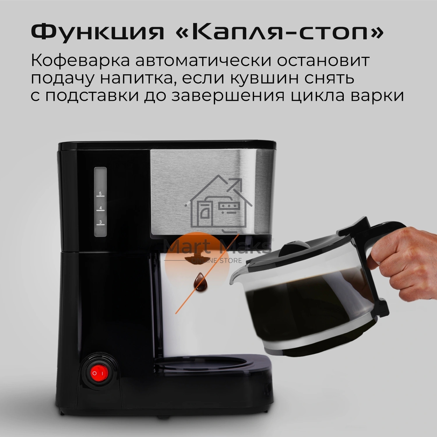 Кофеварка капельная Red Solution CM1534 черный/серебристый, исп. кофе - молотый, 0.6 л, 600 Вт