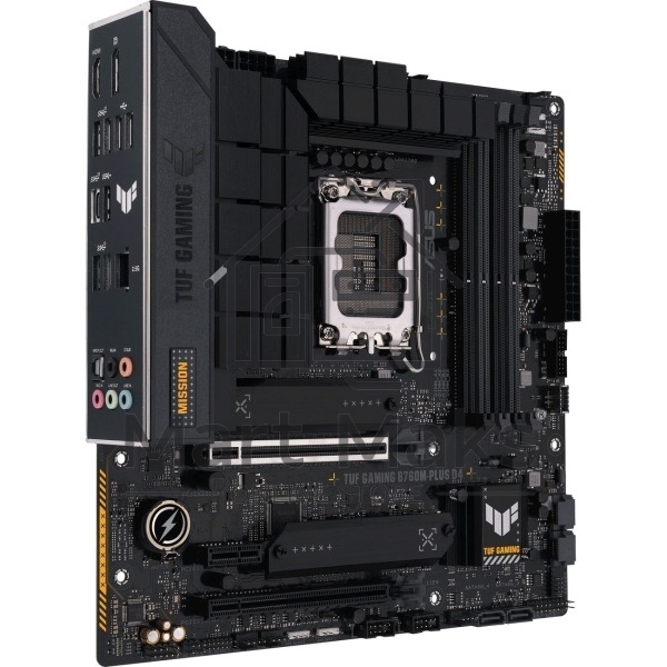 Материнская плата ASUS TUF GAMING B760M-PLUS D4, LGA1700, Intel B760, 4xDDR4, 4xSATA, 2xM.2, 1xPCIe 5.0 x16, 1xPCIe 4.0 x4, 1xPCIe 4.0 x1, 1xDP, 1xHDMI, 1x2.5Gb LAN, Wi-Fi, Bluetooth, 1xUSB-C 20Gbps, 4xUSB-A 10Gbps, 1xUSB-A 5Gbps, 2xUSB-A 2.0, 5x3.5 мм, 7