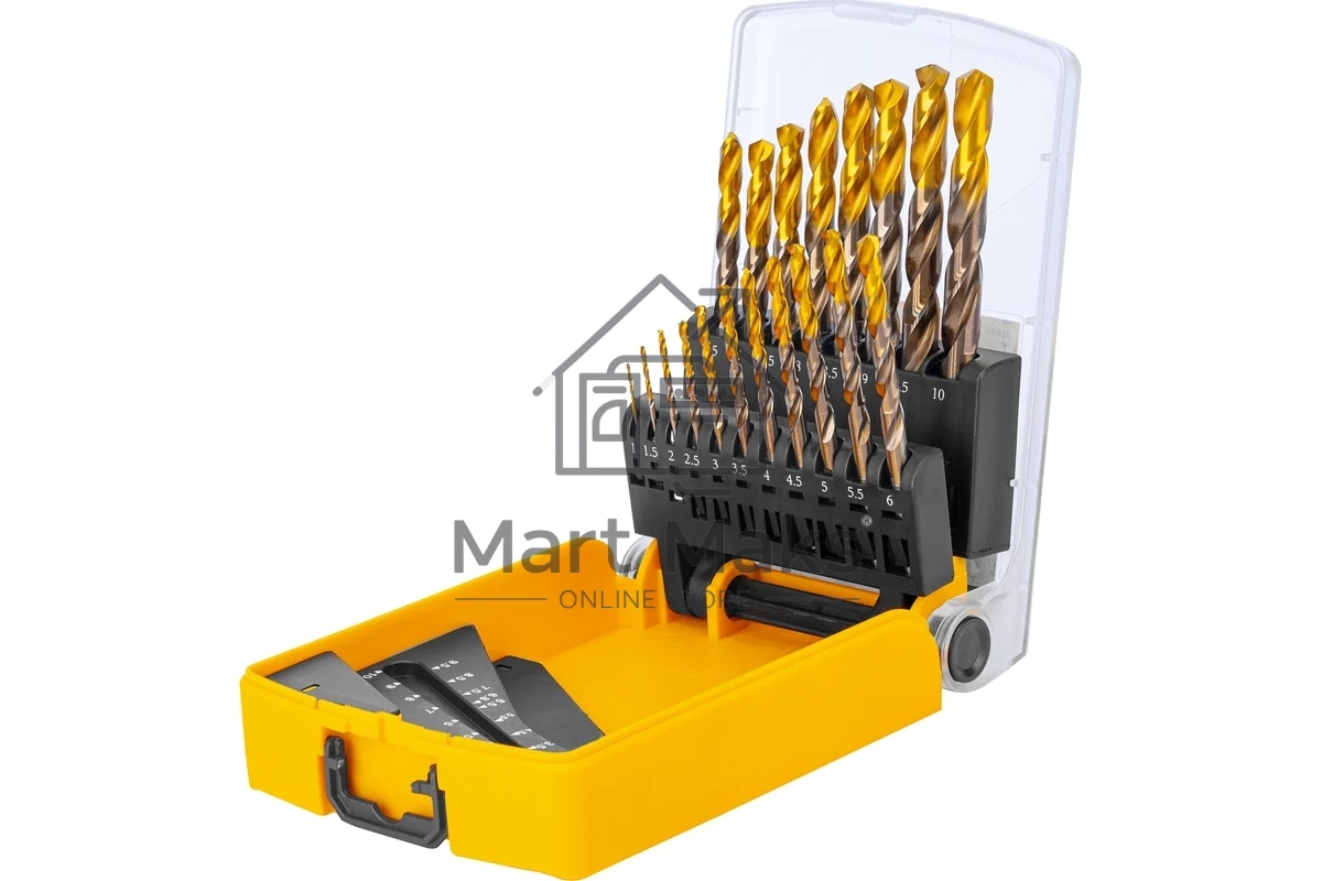 Набор сверл по металлу Denzel 1-10 мм, Р6М5К8-TiN, Golden Tip, 19 шт 723008