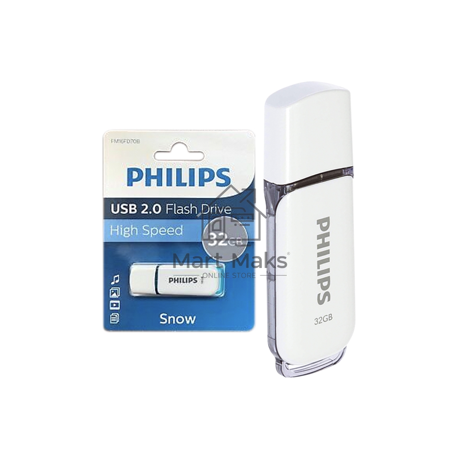 Флешка USB R/W 32GB PHILIPS SNOW2.0 32GB, USB 2.0