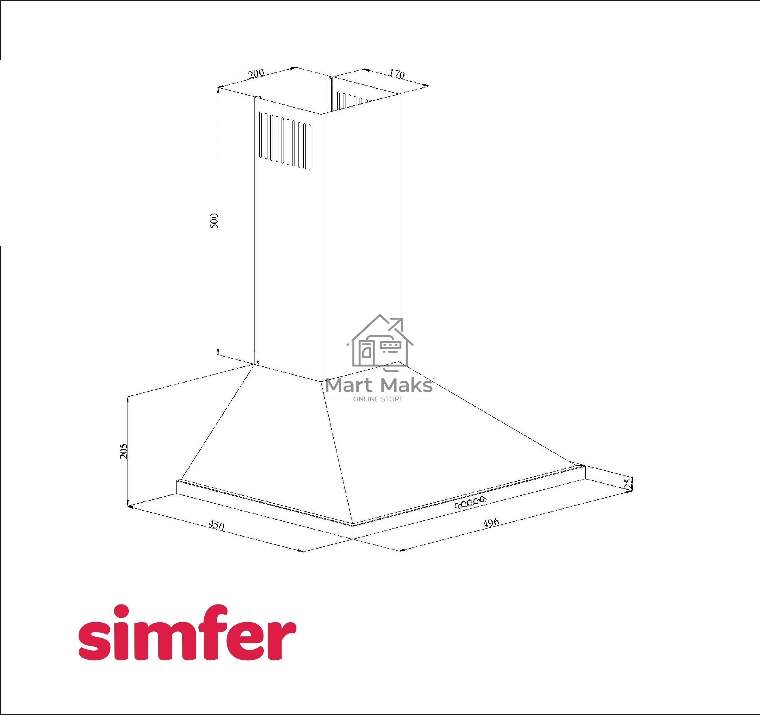 Вытяжка каминная Simfer 8563SM черный, 50 см, 550 м³/ч, 55 дБ
