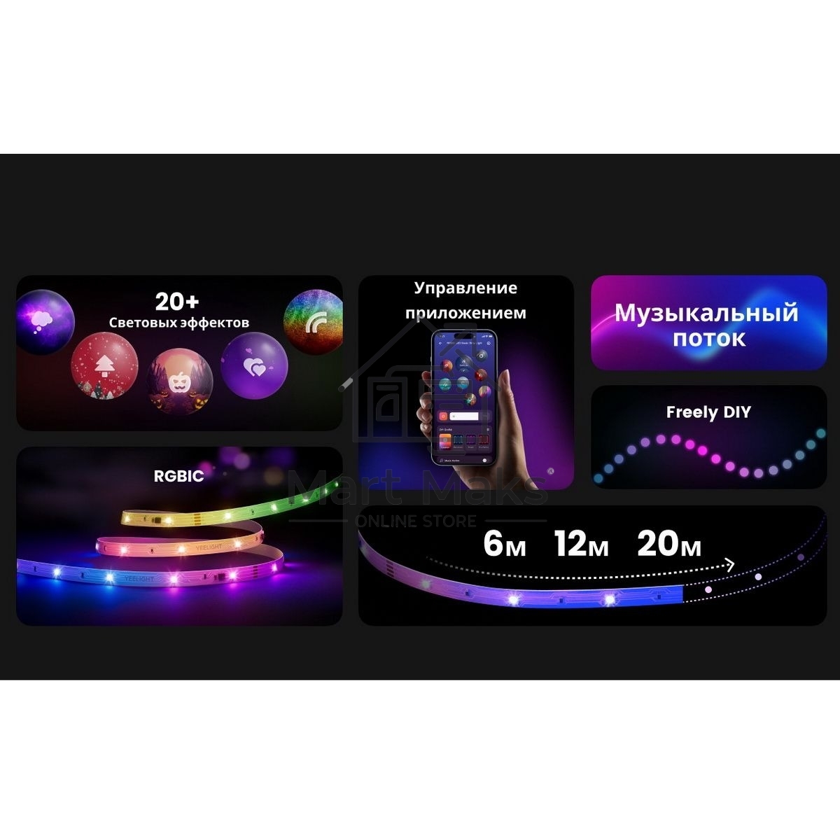 Лента светодиодная умная Yeelight, 12 метров / RGBIC+ BLE / YLYDD-0039