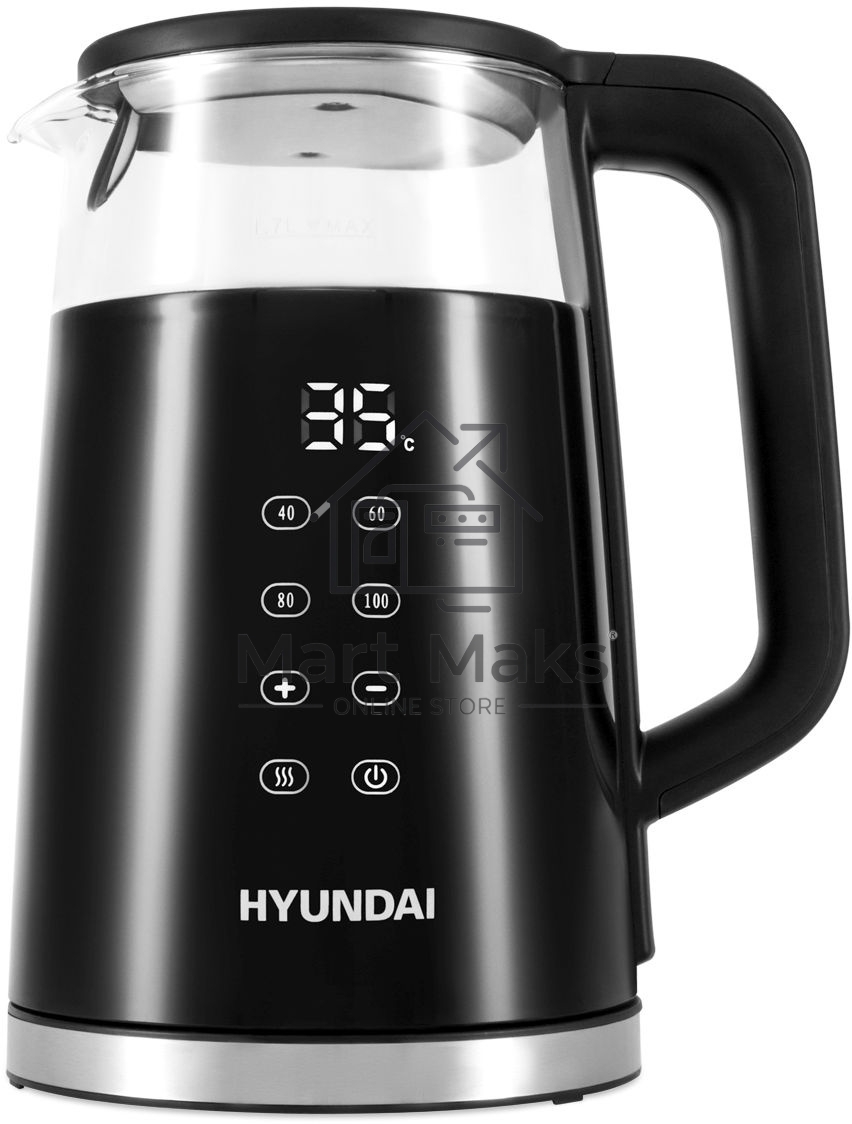 Чайник электрический Hyundai HYK-G6404 1.7л. 2200Вт черный/серебристый (корпус: стекло)