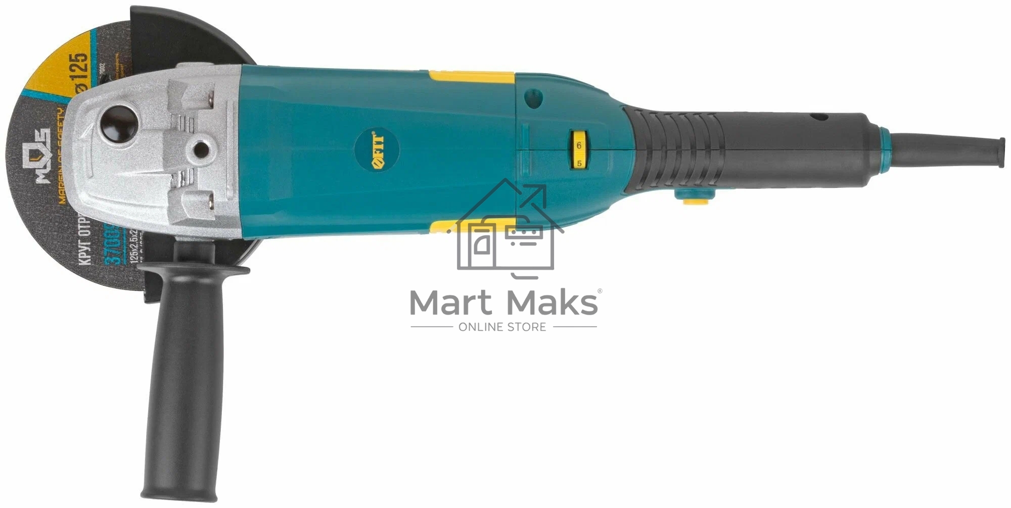 Углошлифовальная машина FIT AG-125/1100, 1100 Вт, 3000-11000 об/мин, КлК 125 мм, 2,3 кг, длинная, армир.ротор, б/с щеток, коробка