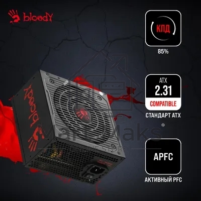 Блок питания Bloody BD-PS600W, 600Вт, 80 PLUS белый, 120мм, черный