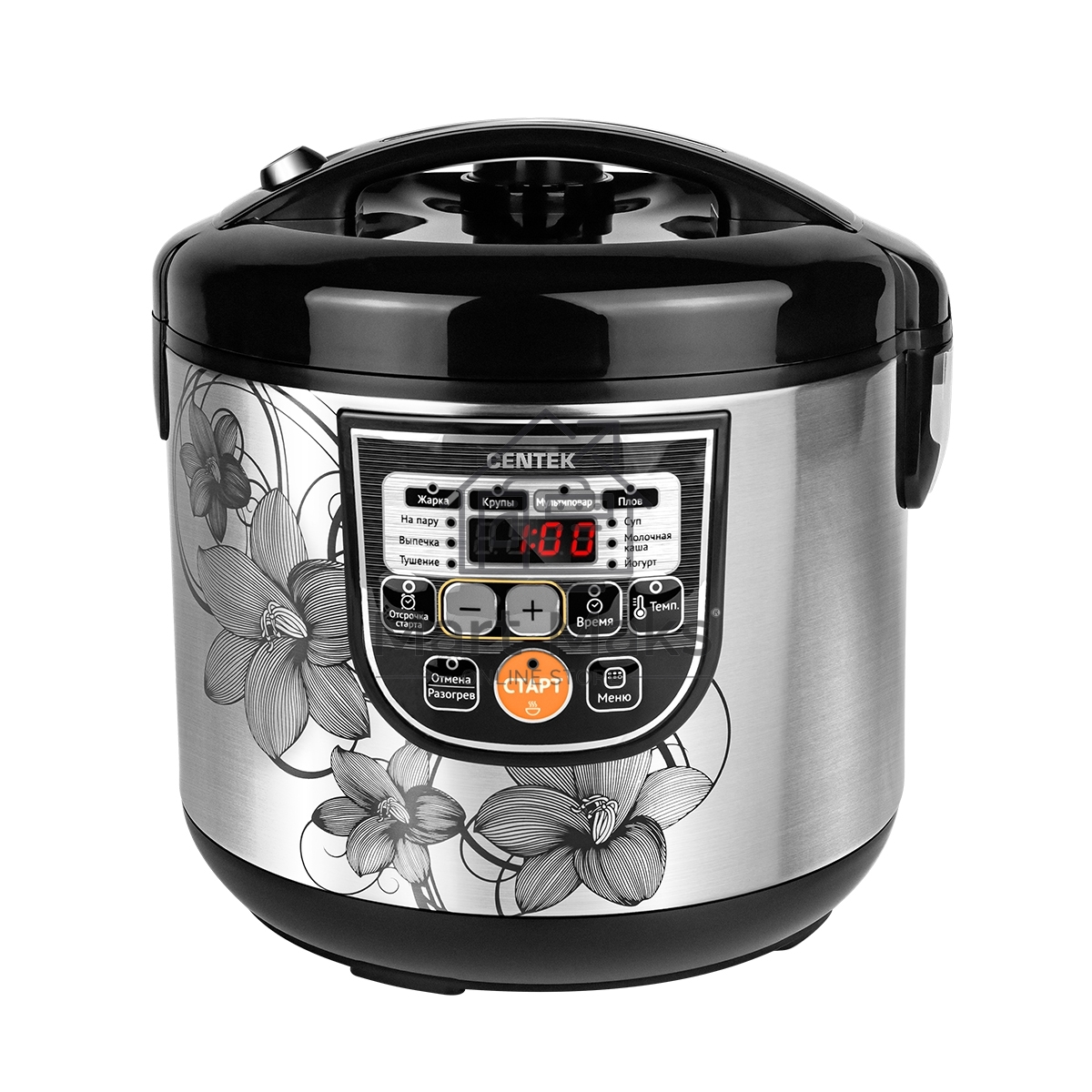 Мультиварка Centek CT-1498 Ceramic черный, сталь 700 Вт, 5.0л, КЕРАМИЧЕСКОЕ ПОКРЫТИЕ ЧАШИ, 10 пр-м.