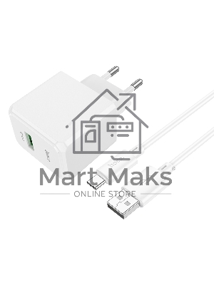 Зарядное устройство Hoco 18Вт, 3А, QC3.0, 1xUSB + кабель USB/Type-C, CS12A, белый, блистер