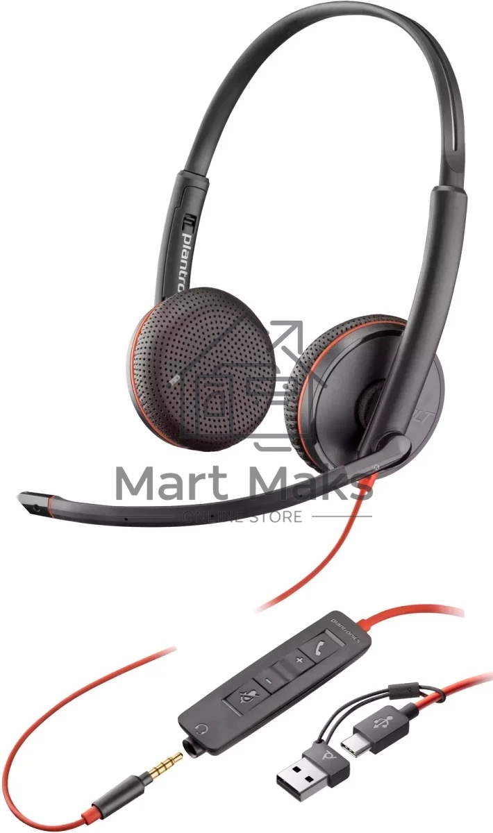 Гарнитура Plantronics Poly Blackwire 3225 чёрный, проводная, USB