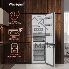 Холодильник Weissgauff WRK 2000 Total NoFrost Inverter темно серый двухкамерный 240/95л морозилка снизу