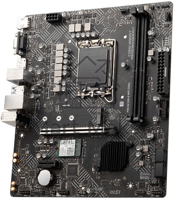 Материнская плата MSI PRO H610M-G WIFI DDR4, Socket LGA 1700, Intel H610, 2xDDR4, 4xSATA, 1xM.2, 1xPCIe 4.0 x16, 1xPCIe 3.0 x1, 1xHDMI, 1xDP, 1xVGA, 1x 1Gb LAN, 4xUSB-A 2.0, 2xUSB-A 5Gbps, 3x3.5 мм, 7.1, mATX