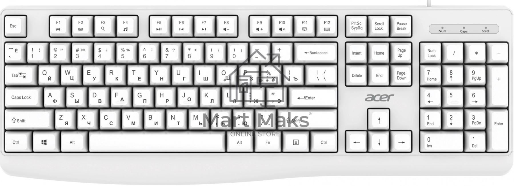 Клавиатура Acer OKW301 (ZL.KBDCC.01B) проводная, USB, белый