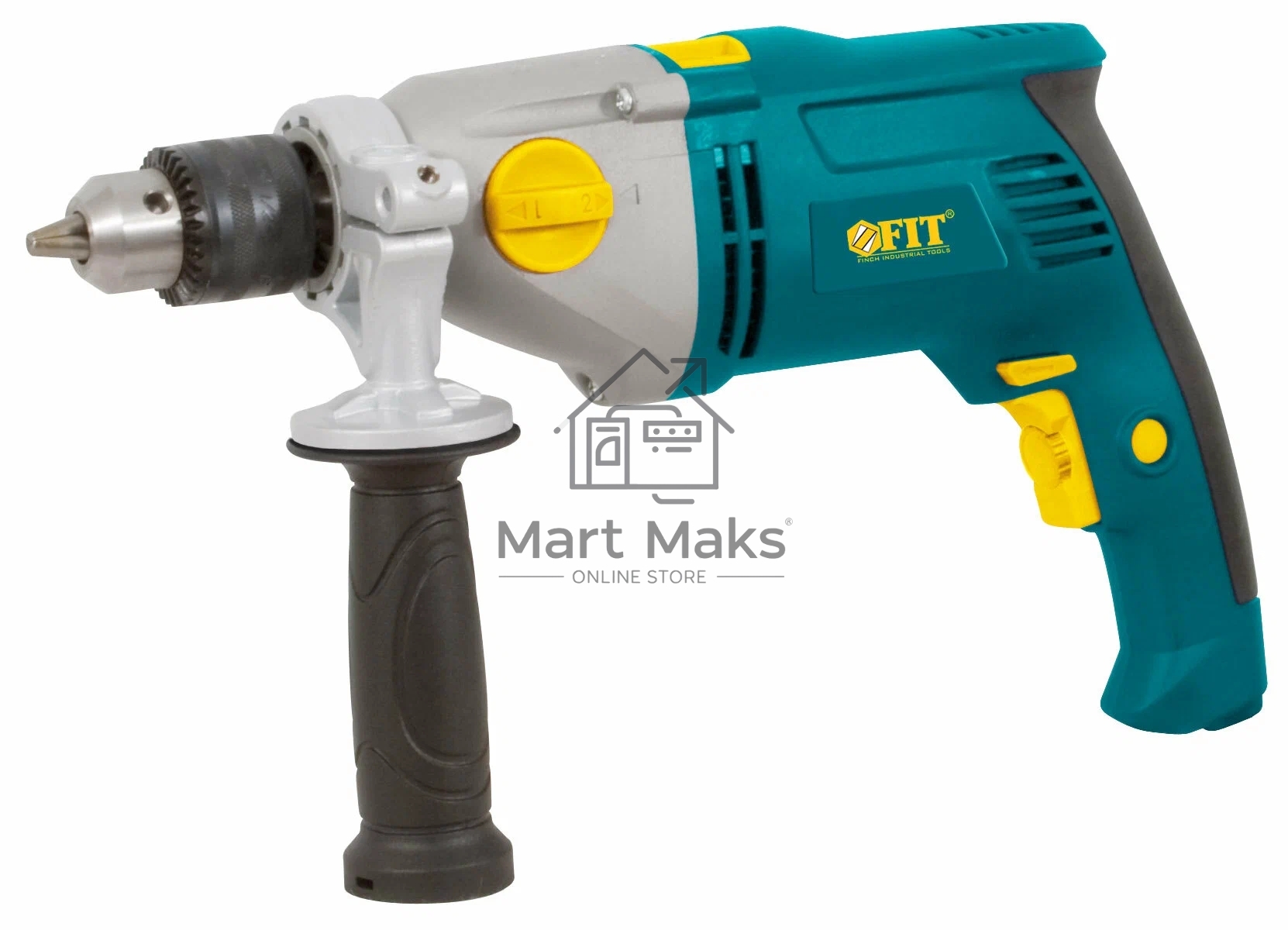 Дрель Ударная FIT ID-1051x2, 1050 Вт, 0-1100/2800 об/мин, КлП 13мм, мет. корп., рез. накл., 2,5 кг, коробка