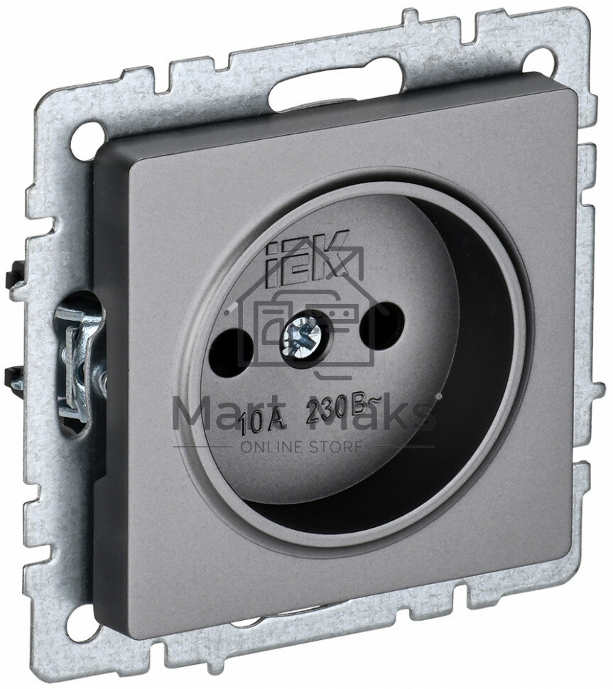 Розетка 1-местная IEK BRITE РС10-1-0-БрС без заземления, без защитных шторок, 10А, сталь