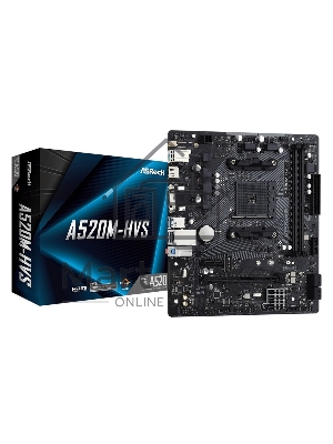 Материнская плата ASRock A520M-HVS, AM4, AMD A520, 2xDDR4, 4xSATA, 1xM.2, 1xPCIe 3.0 x16, 1xPCIe 3.0 x1, 1xHDMI, 1xVGA, 1x 1Gb LAN, 3x3.5 мм, 7.1, mATX