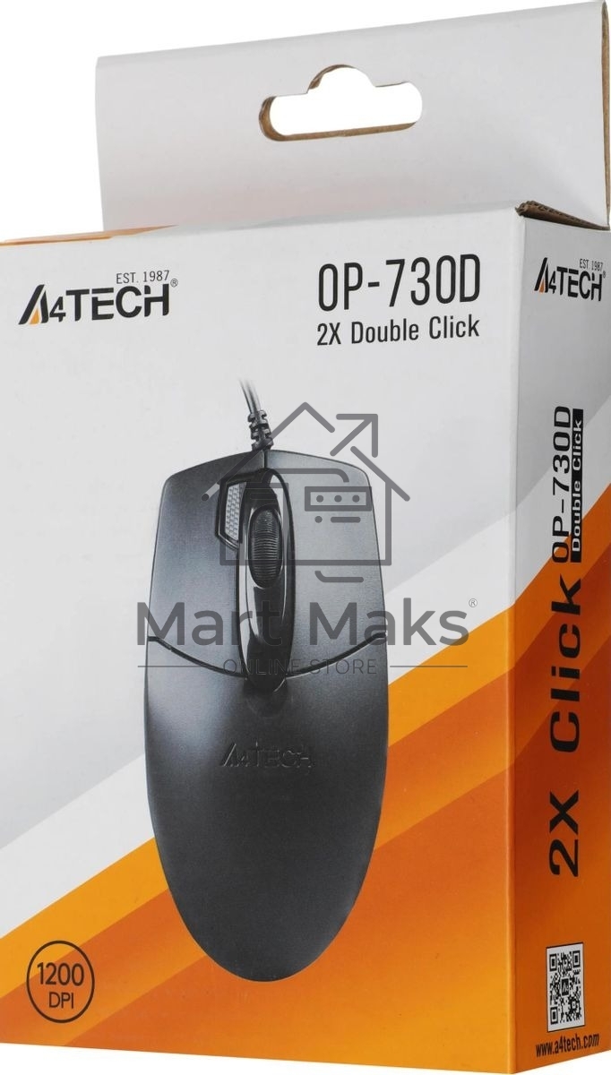 Мышь проводная A4Tech OP-730D черный, 1200 dpi, USB, кнопки - 4