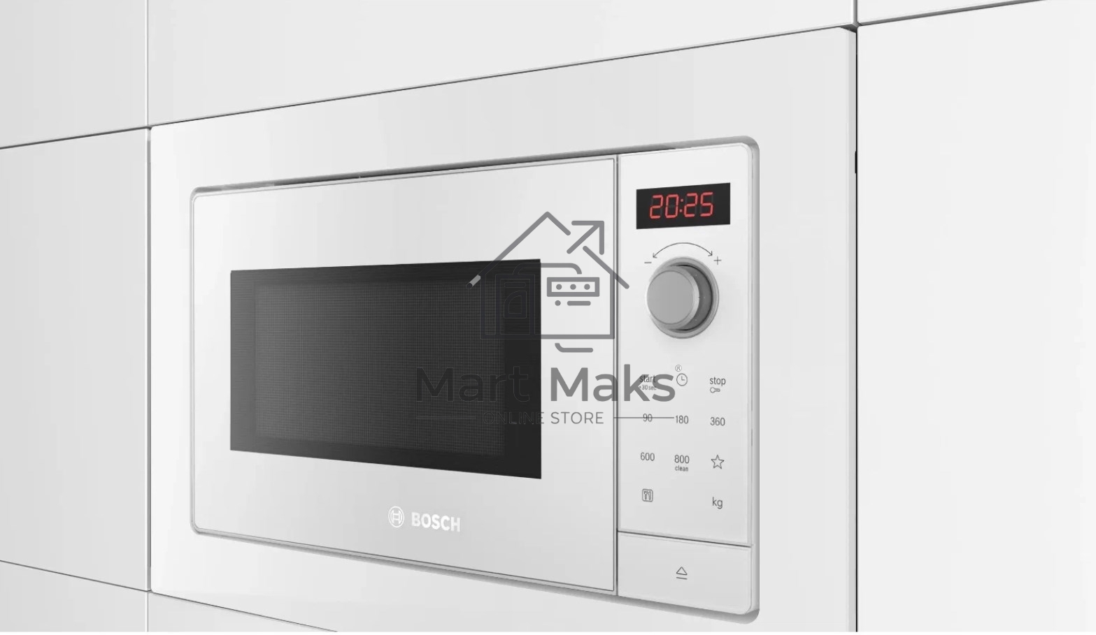 Микроволновая печь встраиваемая Bosch BFL623MW3 Serie 2, белый, 20 л, 800 Вт, переключатели - поворотный механизм/сенсор