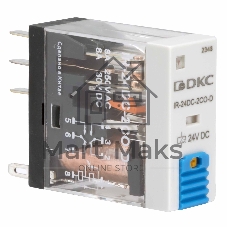 Реле миниатюрное промышленное, 2CO, ком. ток 8А, AgSnO2, напряжение 24V DC, опция: тест-кнопка+светодиод+защитный диод