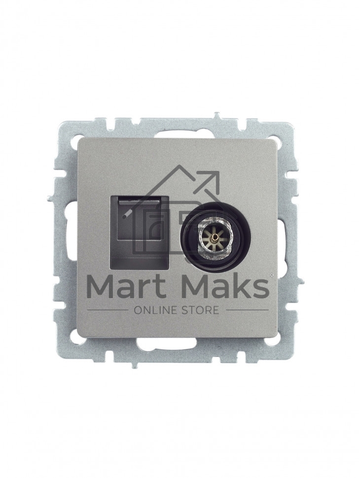 Розетка двойная TV+RJ45 IEK BRITE РТВ/РК12-БрС кат.5E сталь