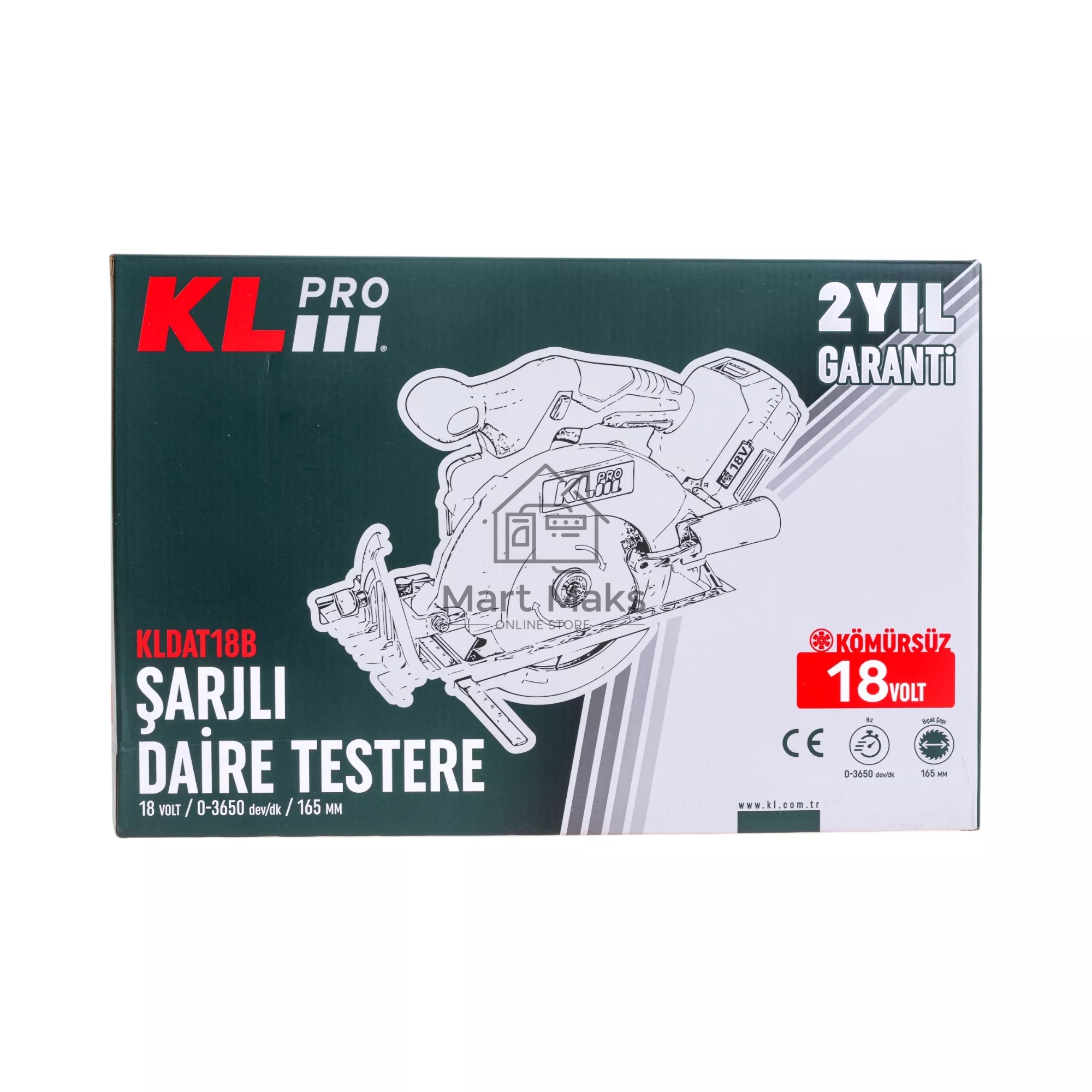 Профессиональная пила циркулярная бесщеточная KLPRO KLDAT18B-80 (18 В / 8,0 А·ч, 3650 об/мин, 165мм)