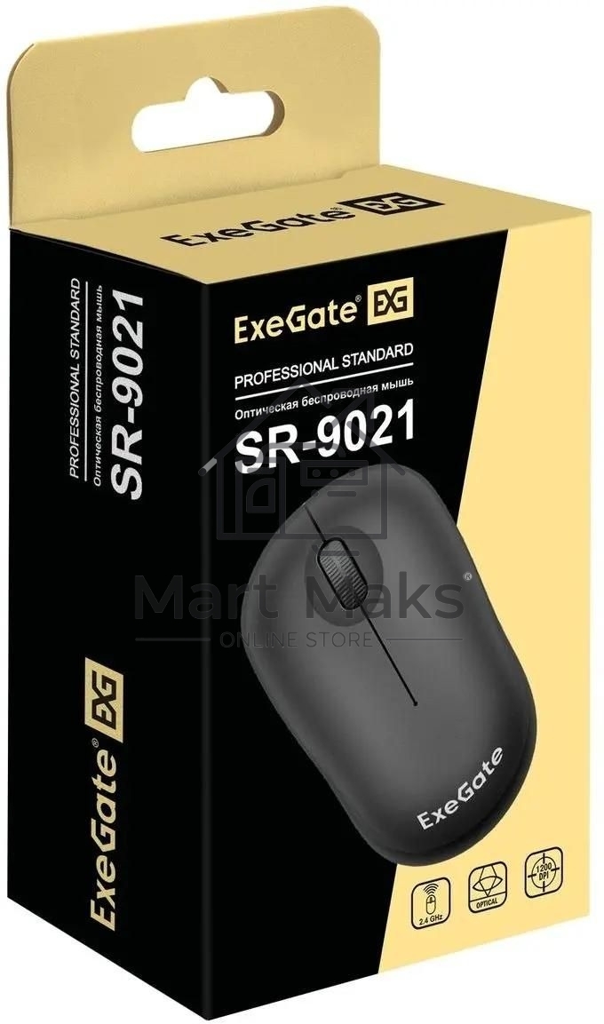 Мышь беспроводная ExeGate Professional Standard SR-9021 черный, 1200 dpi, радиоканал, USB, кнопки - 3