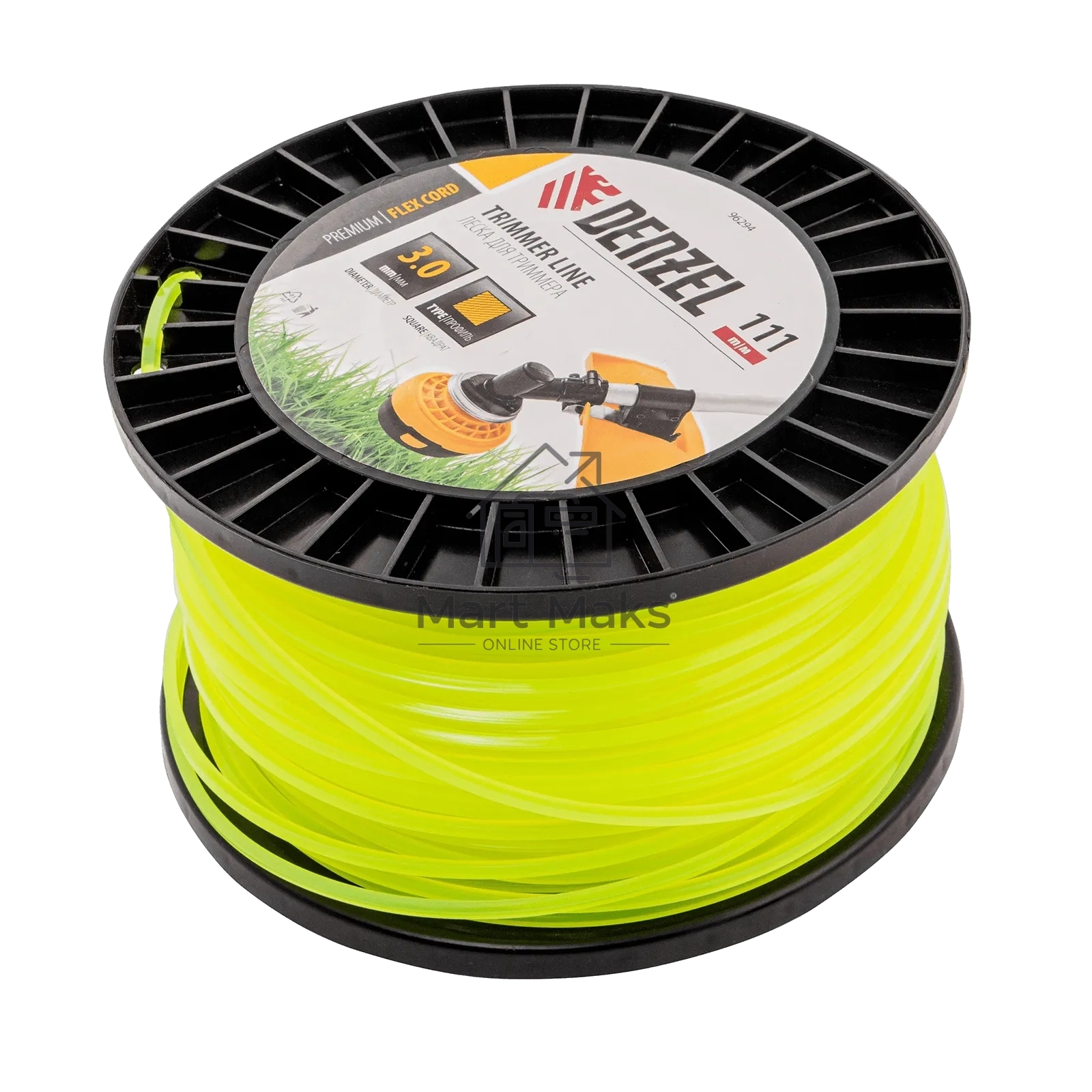 Леска для триммера Denzel квадрат, 3,0мм х 111м, на DIN катушке FLEX CORD