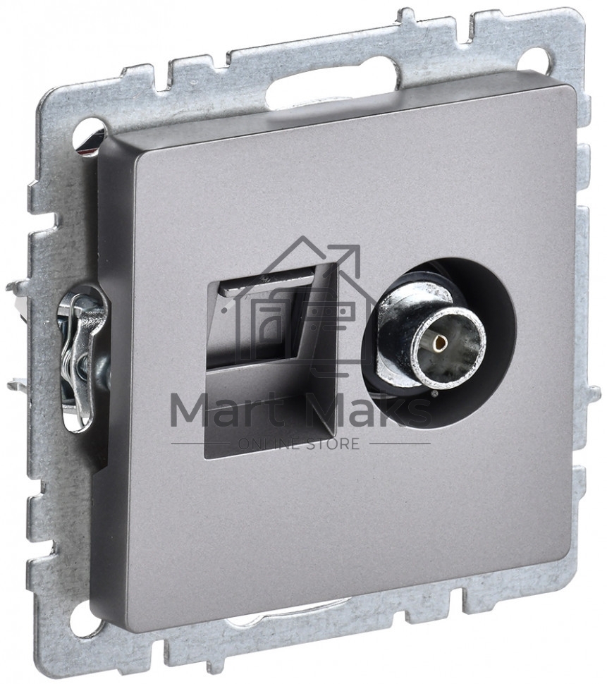 Розетка двойная TV+RJ45 IEK BRITE РТВ/РК12-БрС кат.5E сталь