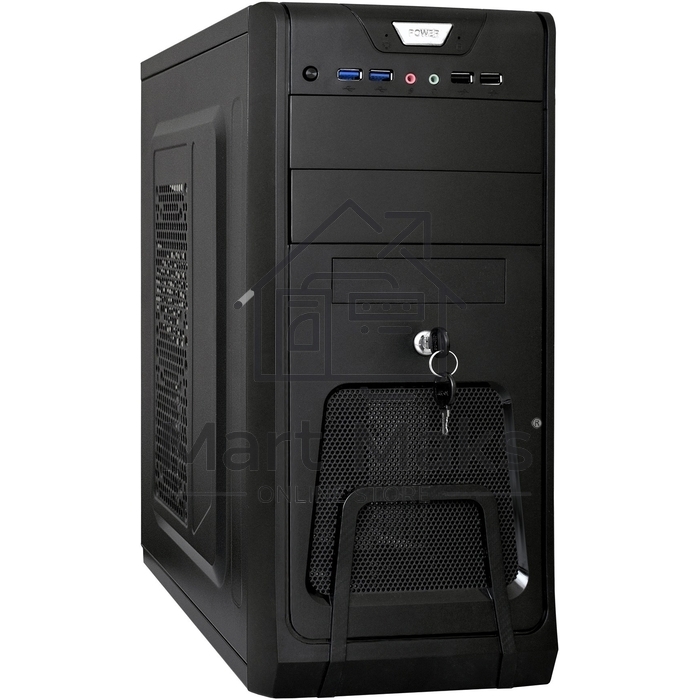 Компьютерный корпус Miditower ExeGate CP-603UB-UNS450 (ATX, БП UNS450 с вент. 12см, 2*USB, аудио, черный)