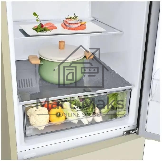 Холодильник LG GA-B509CEWL бежевый двухкамерный 277/107л морозилка снизу, No Frost
