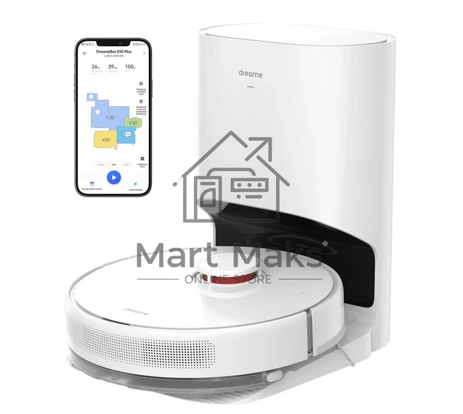 Робот-пылесос Dreame RLS3D Vacuum and Mop D10 Plus белый, 46 Вт, 5200 мАч Li-Ion, уборка сухая/влажная, пылесборник контейнер 0.4 л