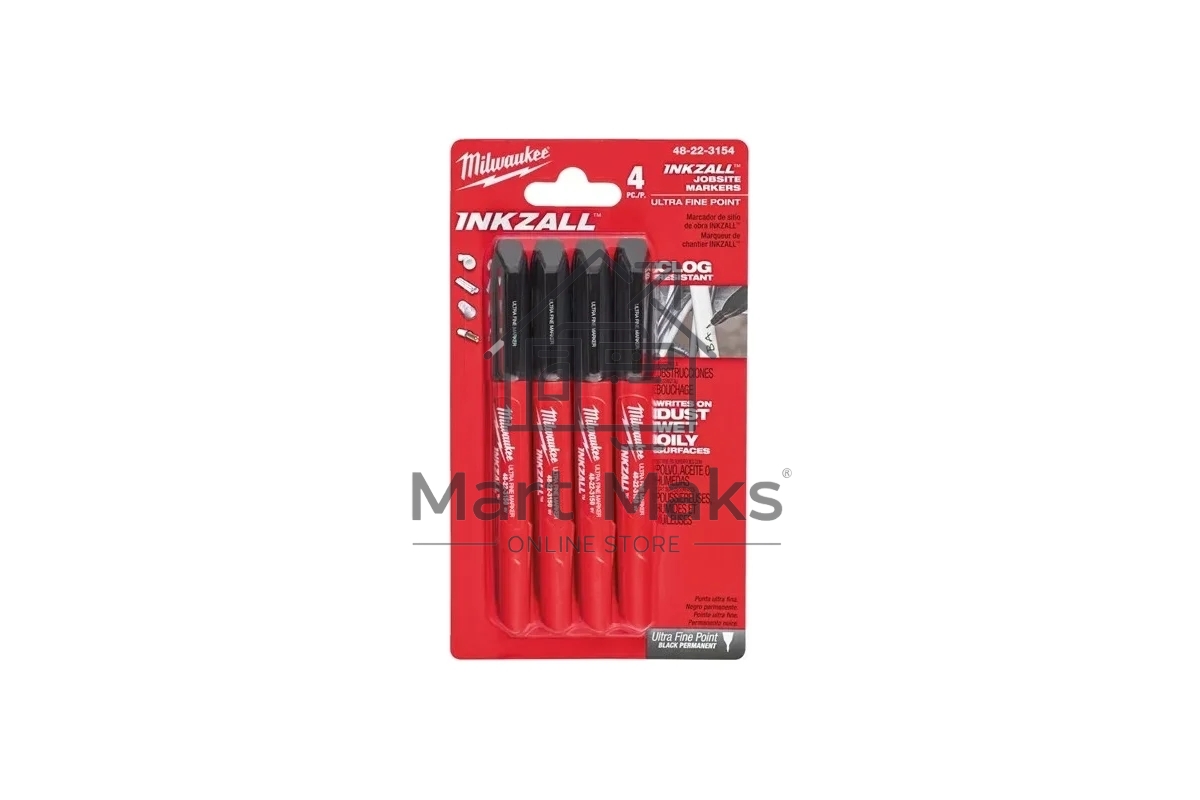 Маркер строительный Milwaukee Inkzall 4шт черный (48223154)