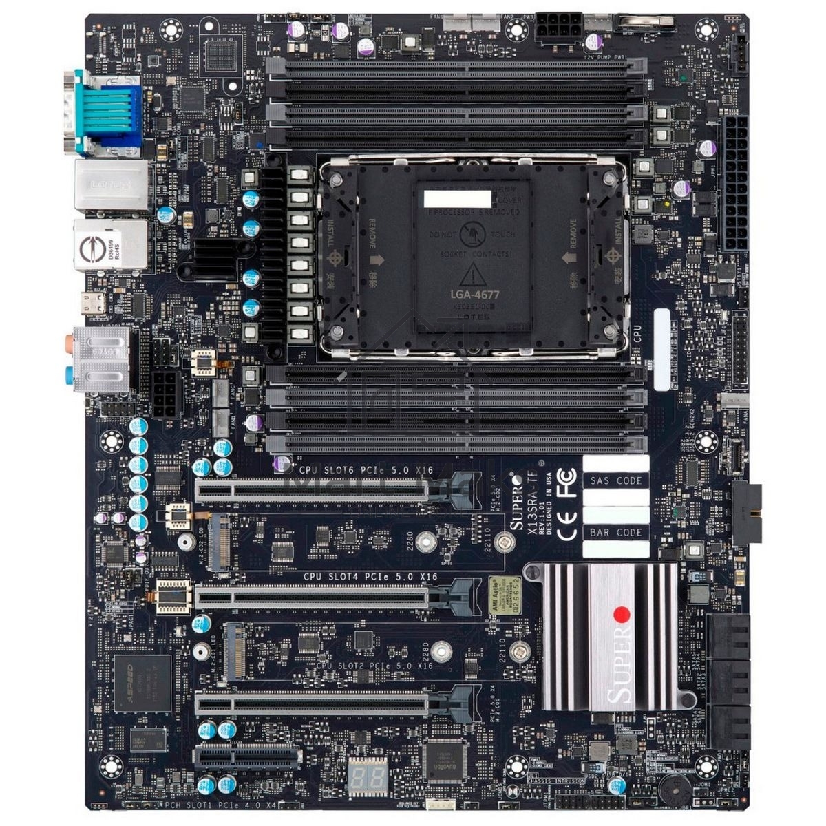 Материнская плата Supermicro MBD-X13SRA-TF-B, LGA 4677, Intel W790, 8xDDR5, 6xSATA, 2xM.2, 4xPCIe 5.0 x16, 1x10Gb LAN, 1x1Gb LAN, 6xUSB, 7.1, CEB