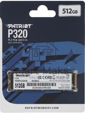 Накопитель SSD Patriot P320, 512Gb, PCIe 3.0 x4, M.2 2280, NVMe, R/W 3000/2200