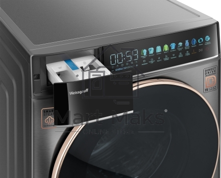 Стиральная машина Weissgauff WM 58411 Direct Drive Inverter Premium Steam Grey серая, загрузка фронтальная 11кг, 1400 об/мин., класс: A+++